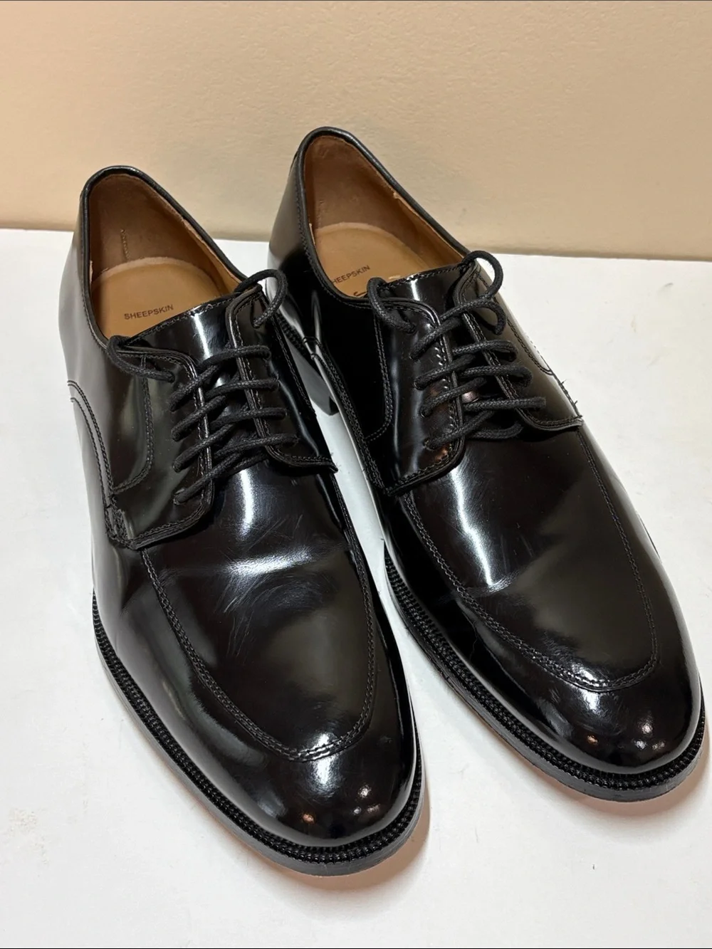 Johnston & Murphy Black Polished Leather Bradford Oxfords, 9.5 D